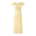 Women's Gentle Square Collar Lace Stitching Bow Lace Up Short Sleeve Floral Dress Waist Slim Fit Vacation Dress