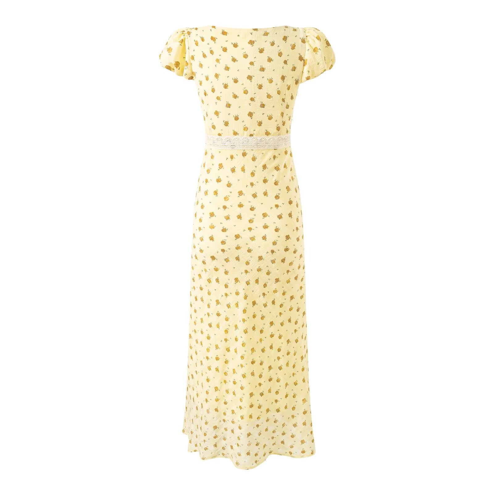 Women's Gentle Square Collar Lace Stitching Bow Lace Up Short Sleeve Floral Dress Waist Slim Fit Vacation Dress