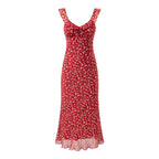 Women's Red Small Floral Sling Dress Women Summer Tight Waist A Line Slimming Backless Holiday Maxi Dress