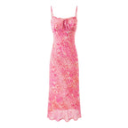 Women's Sweet Elegant Floral Bow Suspenders Dress Women Spring Summer Slim Fit Slim Fit Mid Length Dress