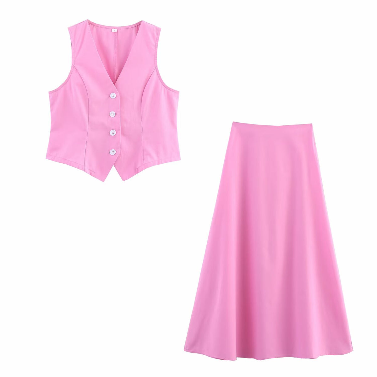 Women's Summer V Neck Simplicity Vest and Skirt Two-Piece Set