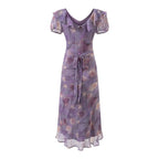 Women's Lace Up Light Purple Ruffled Maxi Dress Women Summer Tight Waist Slim Fit Dress