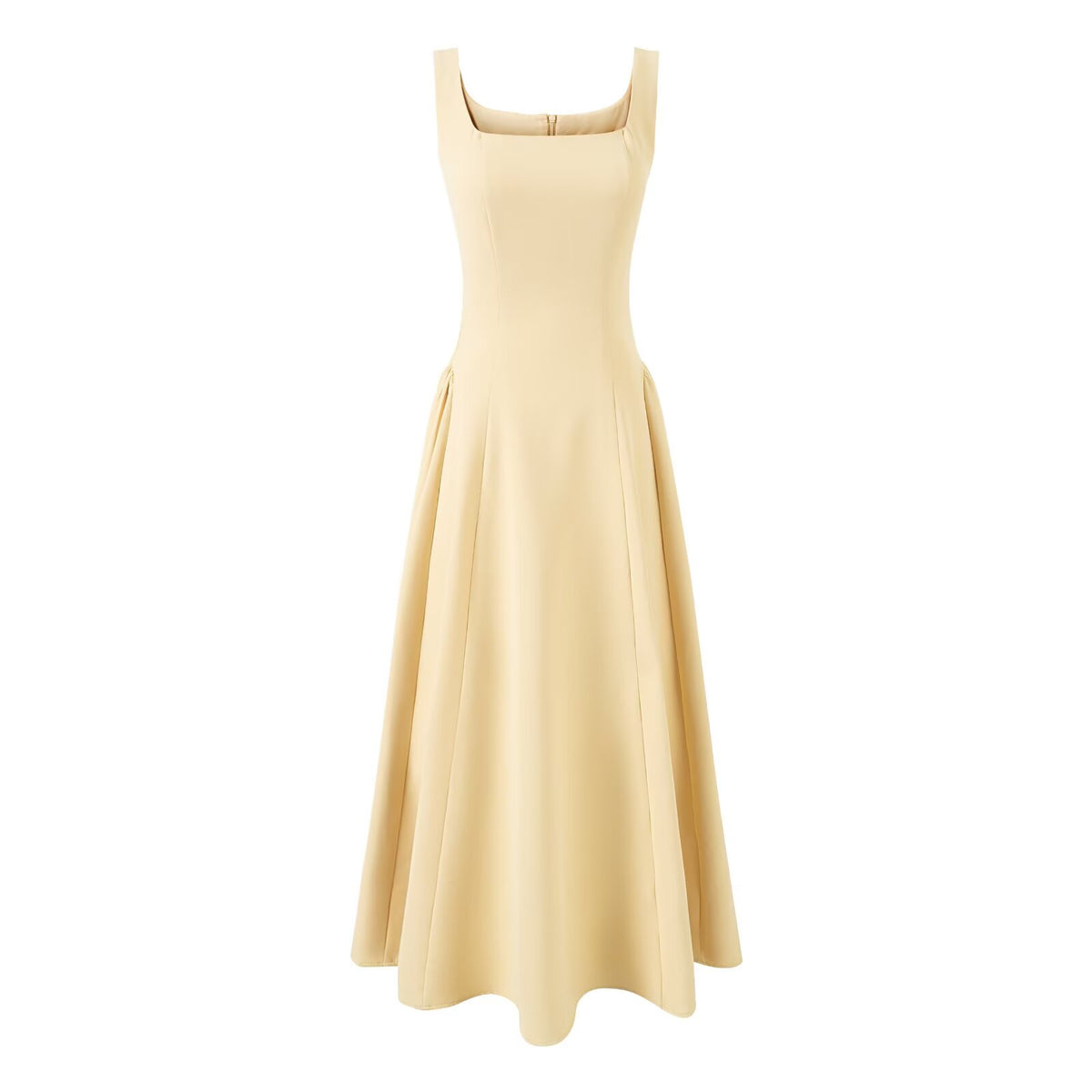 Women's Yellow Square-Neck Pleated Dress