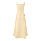 Women's Yellow Square-Neck Pleated Dress