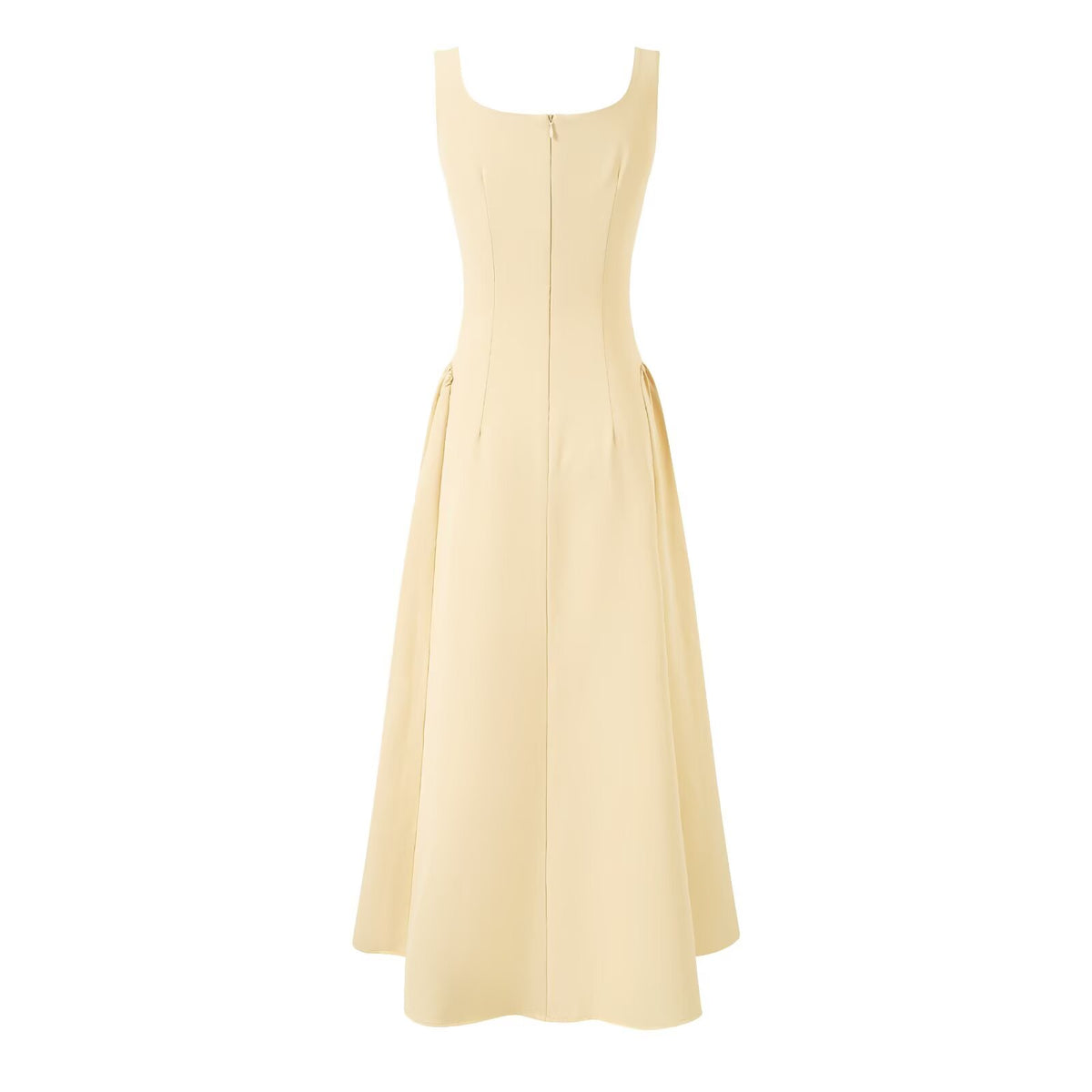 Women's Yellow Square-Neck Pleated Dress
