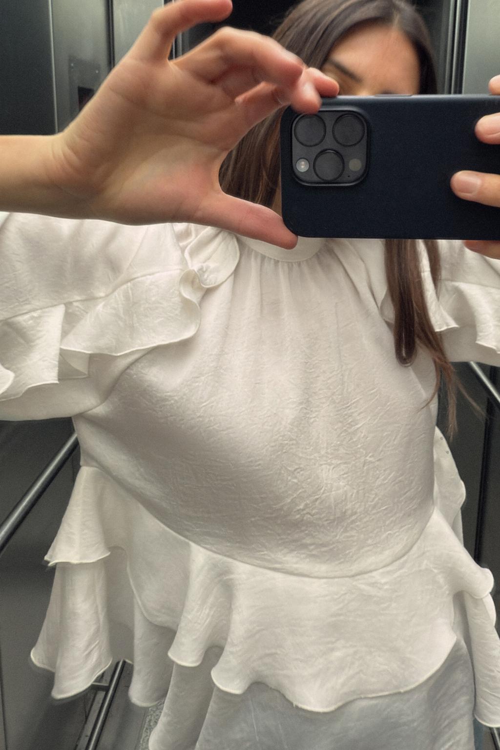 Women's Ruched Ruffle Stand-Collar Blouse