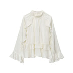 Women's Ruched Ruffle Stand-Collar Blouse