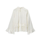 Women's Ruched Ruffle Stand-Collar Blouse
