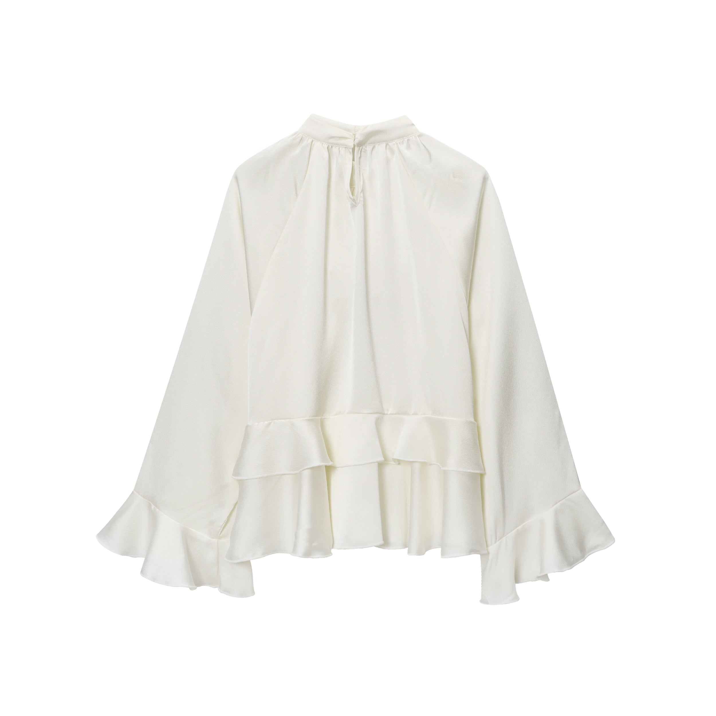 Women's Ruched Ruffle Stand-Collar Blouse