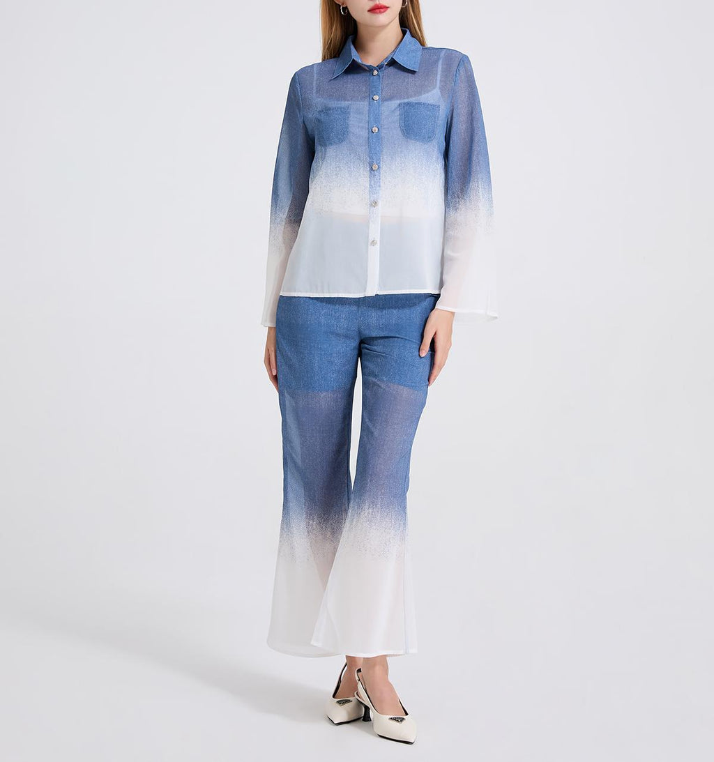 Women's 's Gradient Blouse & Flared Pants Set