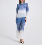Women's 's Gradient Blouse & Flared Pants Set