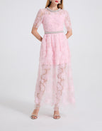 Beaded Rhinestone A-Line Maxi Evening Dress