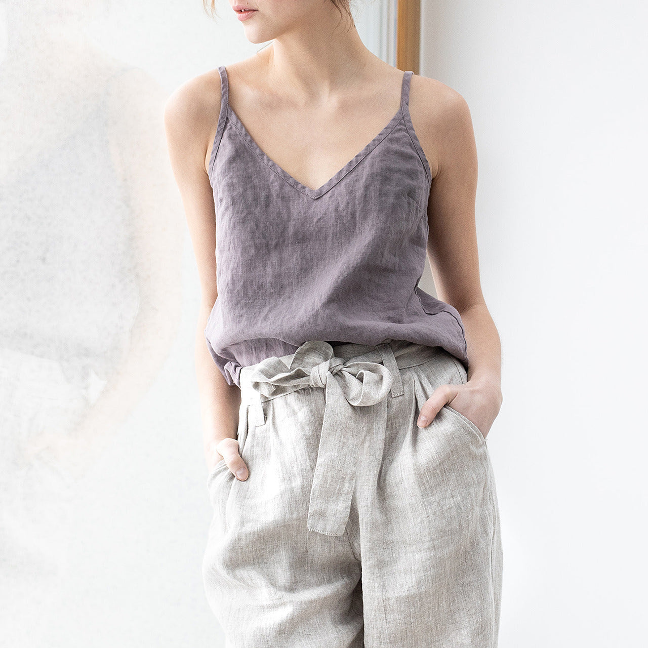 Women's Cotton Linen V-Neck Sleeveless Top