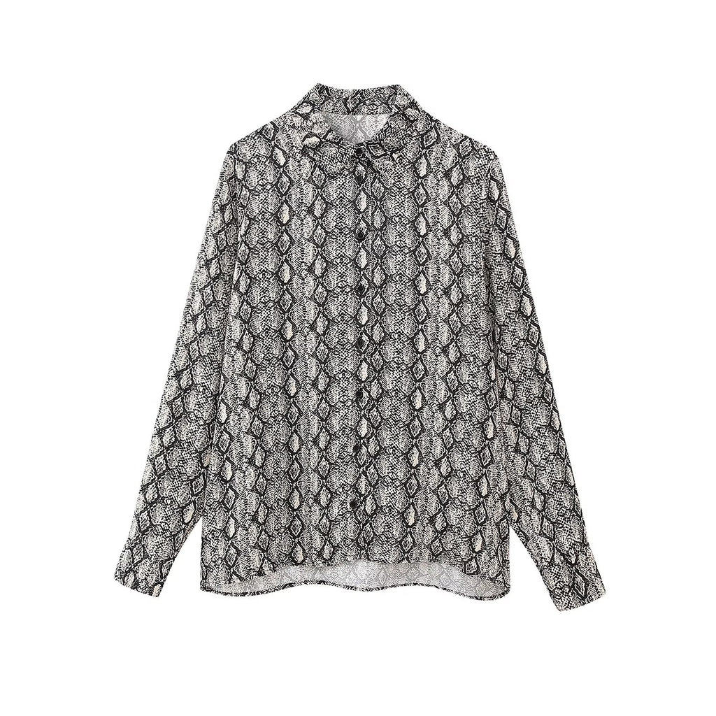 Women's Wear Animal Pattern Printed Silk Satin Texture Shirt