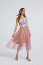 Floral Embroidered Spaghetti-Strap Midi Dress