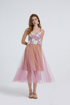 Floral Embroidered Spaghetti-Strap Midi Dress