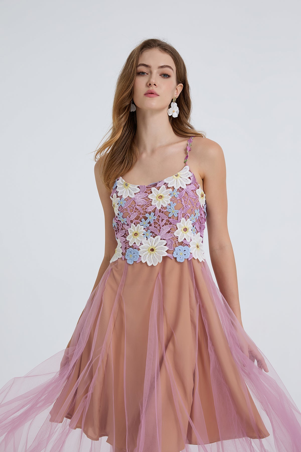 Floral Embroidered Spaghetti-Strap Midi Dress