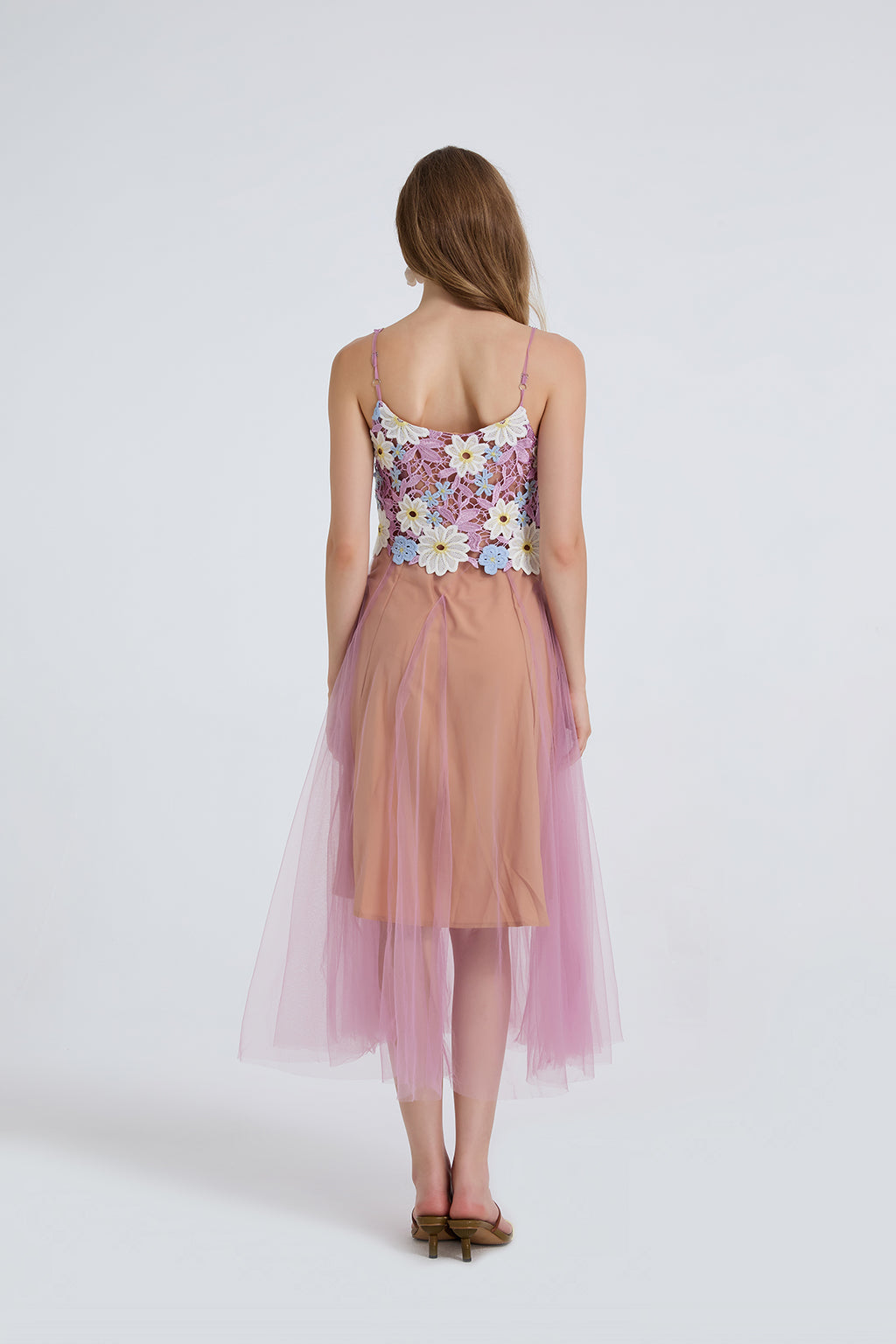 Floral Embroidered Spaghetti-Strap Midi Dress