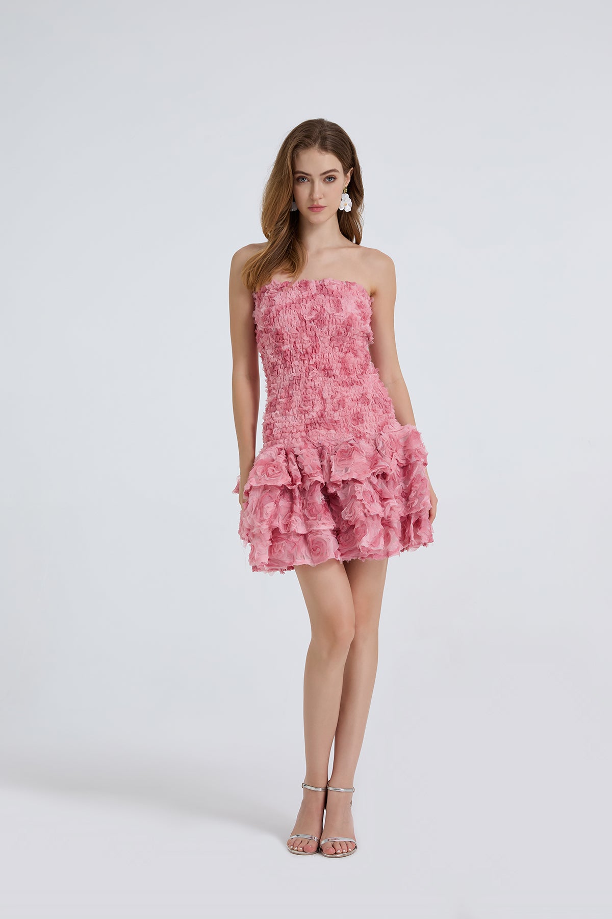 Floral Strapless Ruffle Tiered Mini Dress
