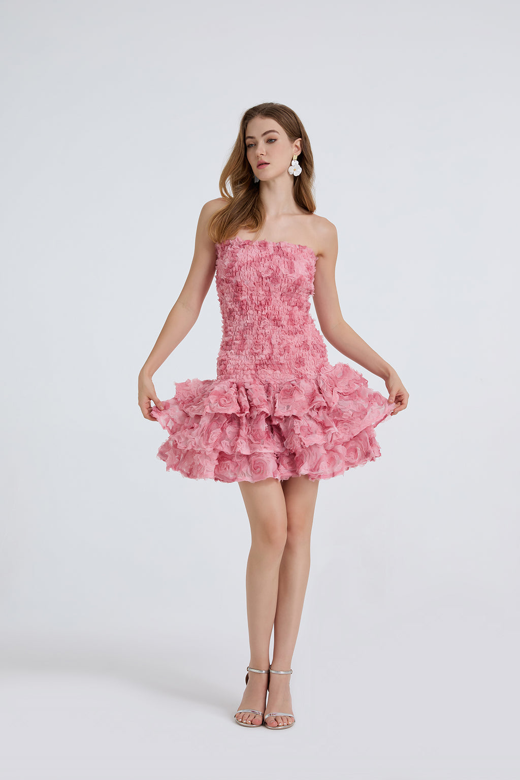 Floral Strapless Ruffle Tiered Mini Dress