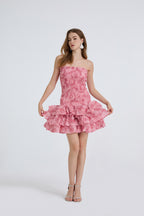 Floral Strapless Ruffle Tiered Mini Dress