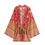 Rayon Printed Long Sleeve Cardigan Casual Loose Beach Kimono Dress Women Summer