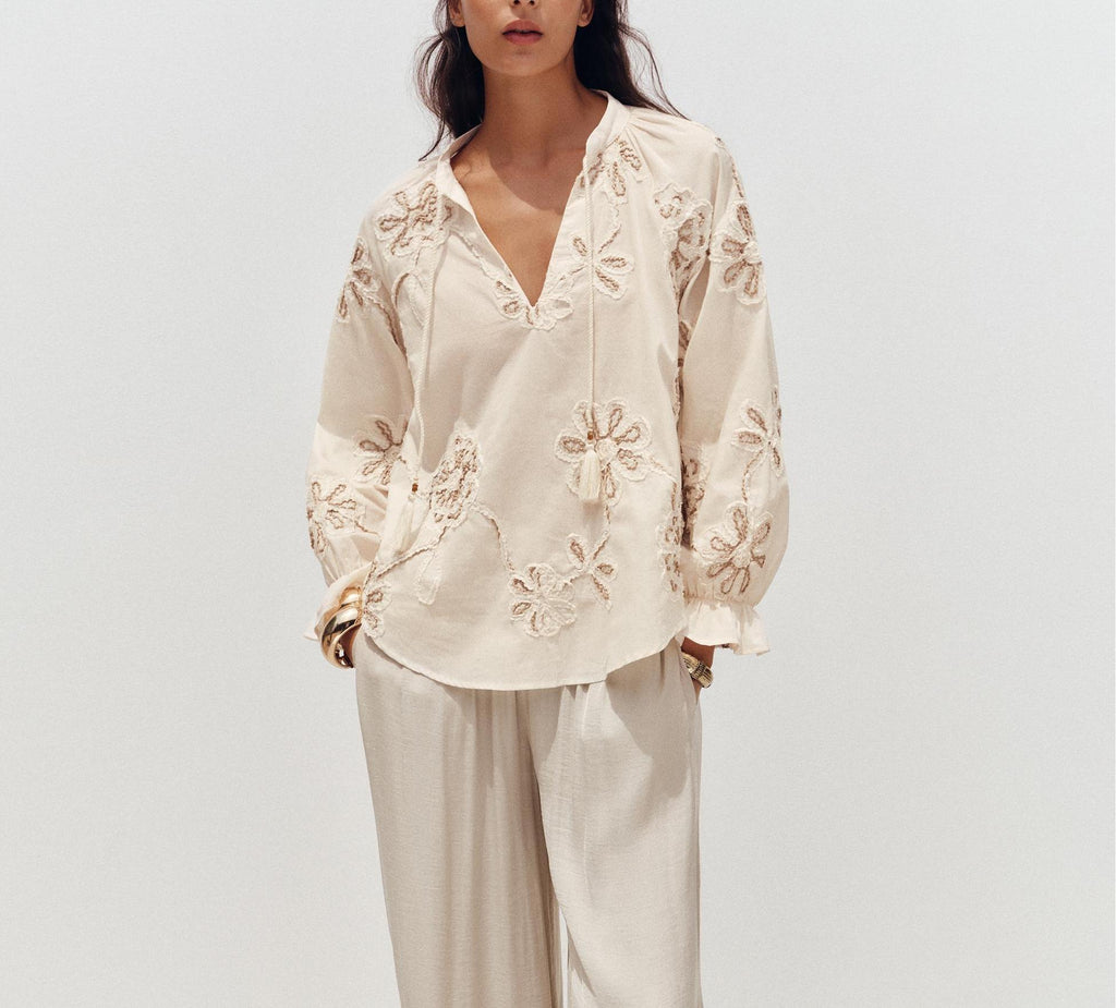 Women's Clothing Spring Sweet Floral Embroidered Mini Shirt