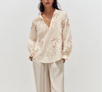 Women's Clothing Spring Sweet Floral Embroidered Mini Shirt