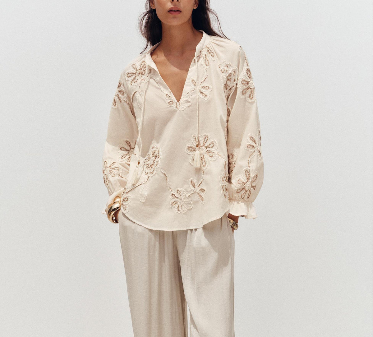 Women's Clothing Spring Sweet Floral Embroidered Mini Shirt