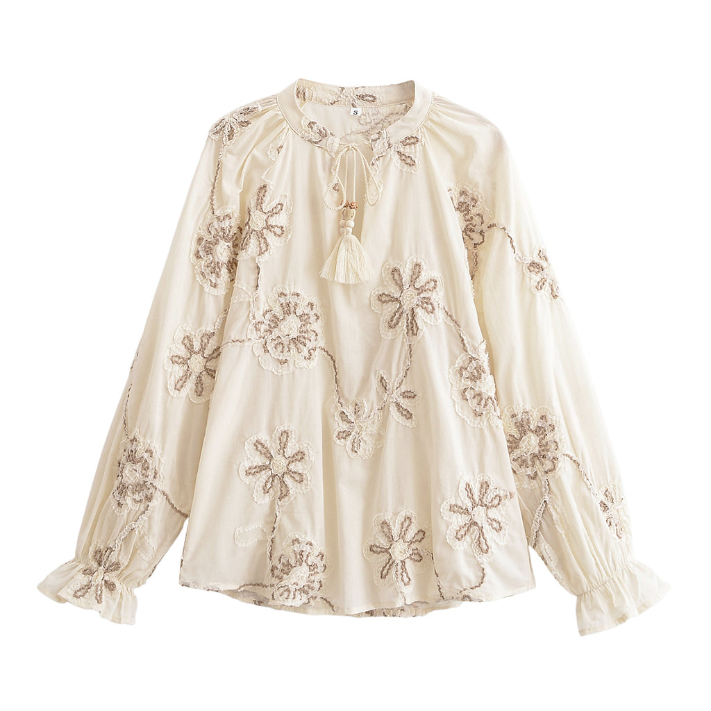 Women's Clothing Spring Sweet Floral Embroidered Mini Shirt