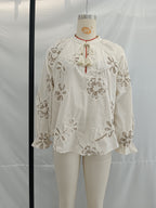 Women's Clothing Spring Sweet Floral Embroidered Mini Shirt