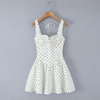 Women's Hepburn Tight Waist Back Elastic Smocking Polka Dot Tulle Tutu Dress