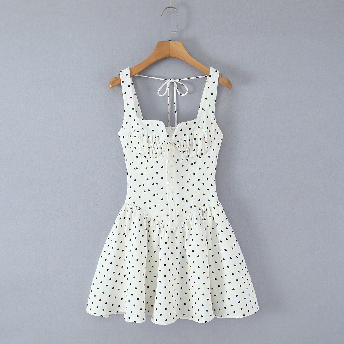 Women's Hepburn Tight Waist Back Elastic Smocking Polka Dot Tulle Tutu Dress