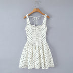 Women's Hepburn Tight Waist Back Elastic Smocking Polka Dot Tulle Tutu Dress