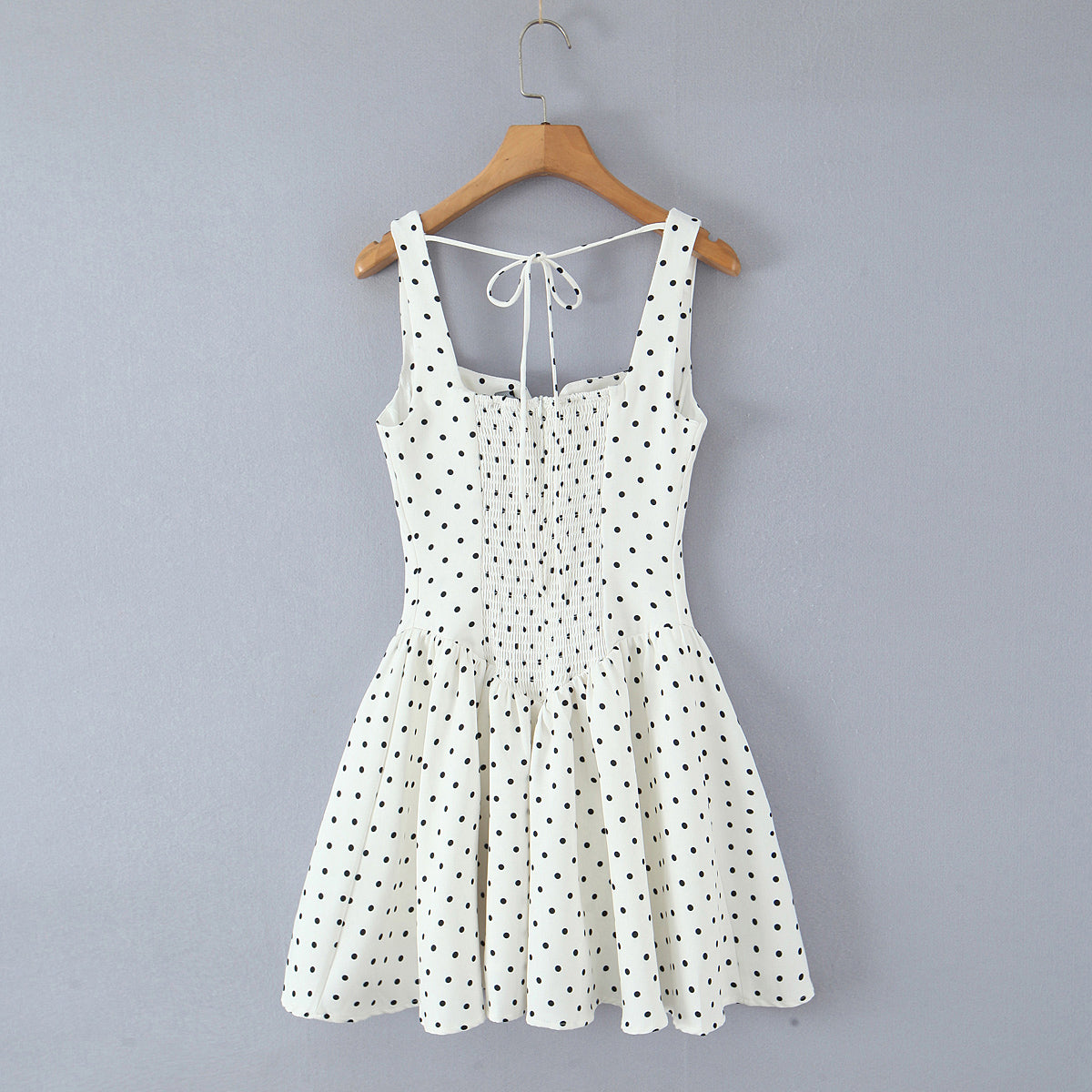 Women's Hepburn Tight Waist Back Elastic Smocking Polka Dot Tulle Tutu Dress