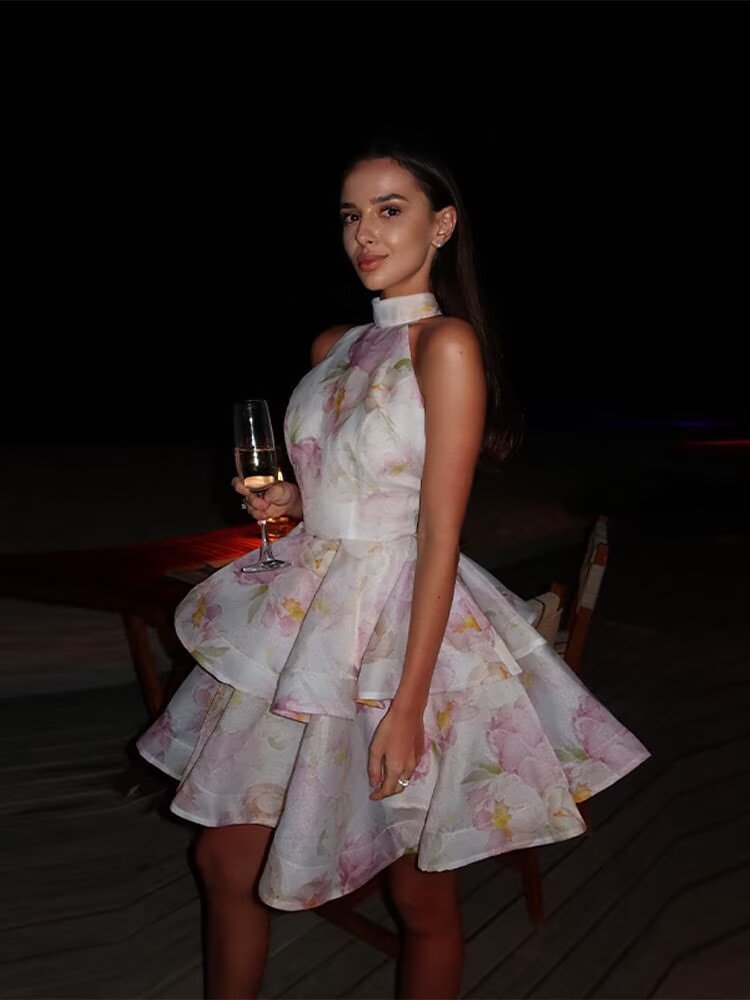 Printed Slim Fit Bud Skirt Swing Dress