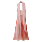 Women's Abstract Print Halter Backless Bodycon Maxi Dress