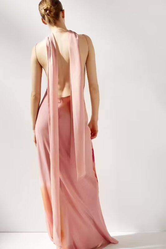 Women's Abstract Print Halter Backless Bodycon Maxi Dress
