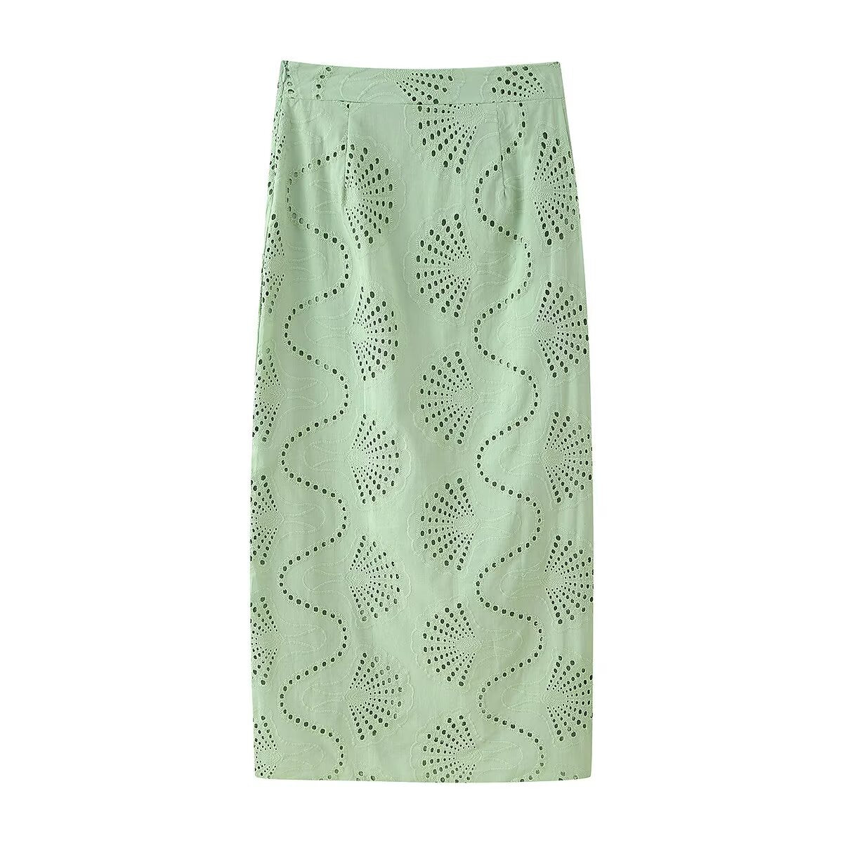 Women's Green Embroidered High-Waisted Top And Skirt Two-Piece Set