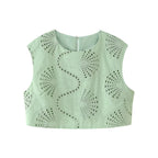 Women's Green Embroidered High-Waisted Top And Skirt Two-Piece Set