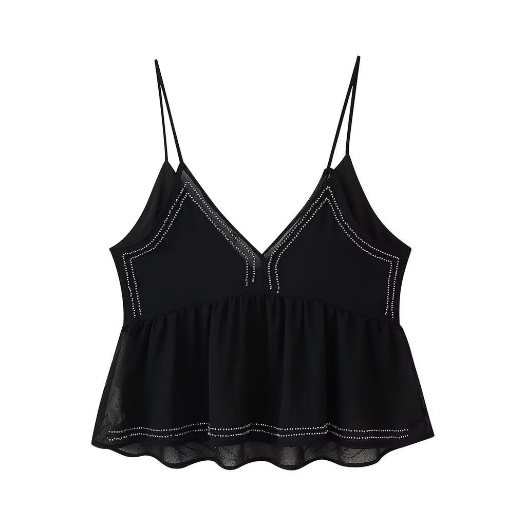 Women Clothing Summer Beaded Hem Sling Small Tank Top
