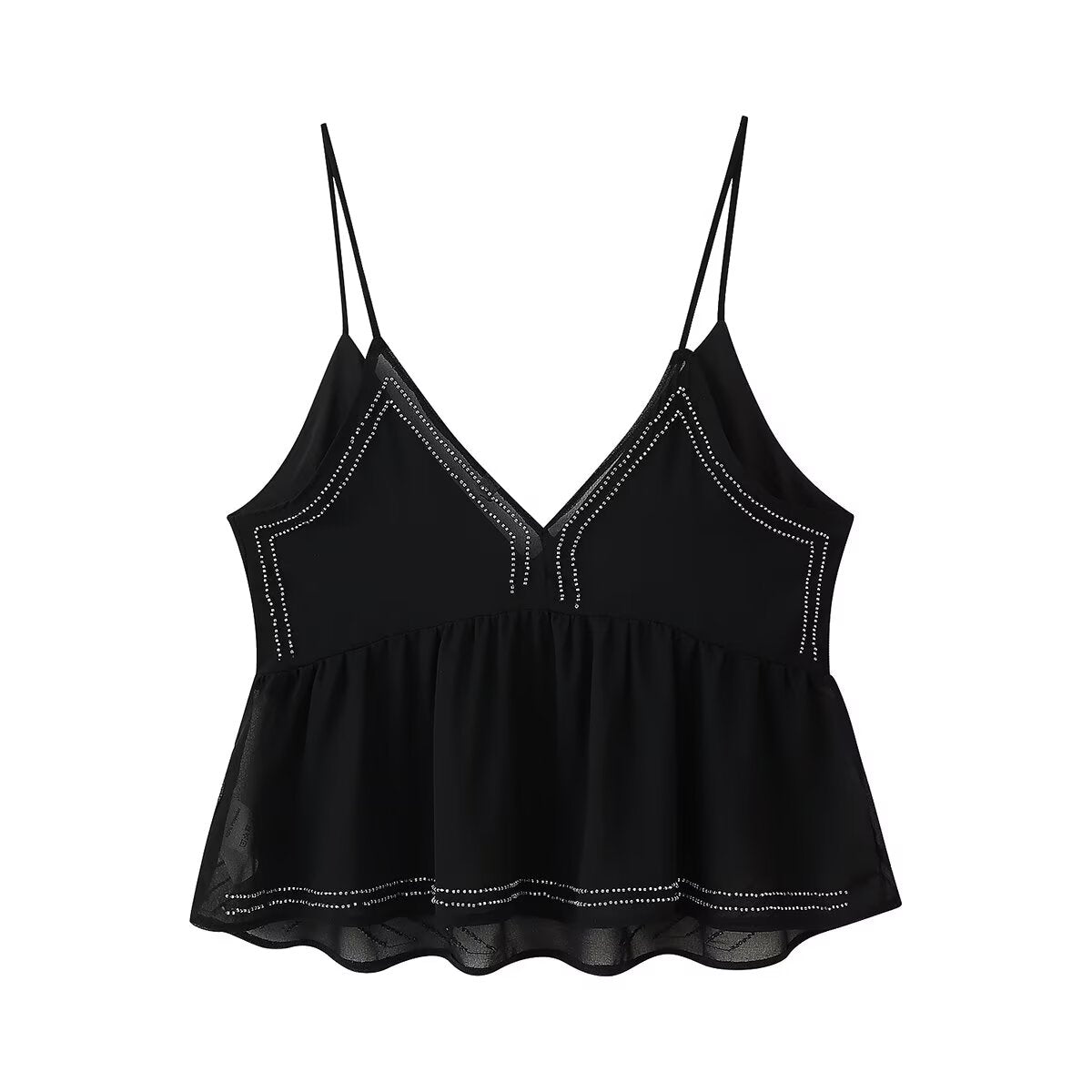 Women Clothing Summer Beaded Hem Sling Small Tank Top