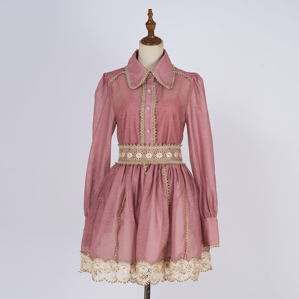Women's Lace Blouse & Mini Skirt Two-Piece Set
