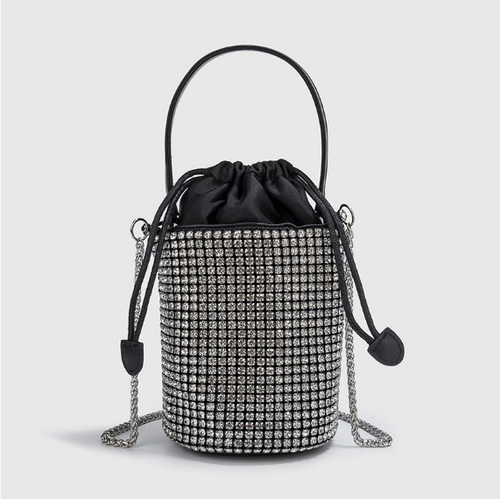 Summer Autumn Dinner Handbags Women Soft Diamond Drawstring Bucket Bag Chain Shoulder Crossbody