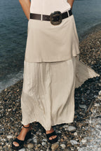 Summer Belt Stitching Midi Skirt