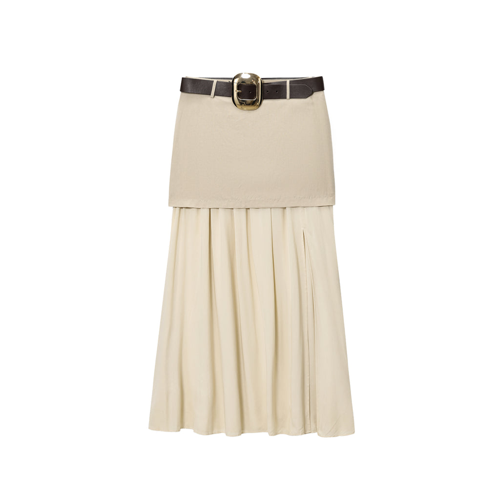 Summer Belt Stitching Midi Skirt