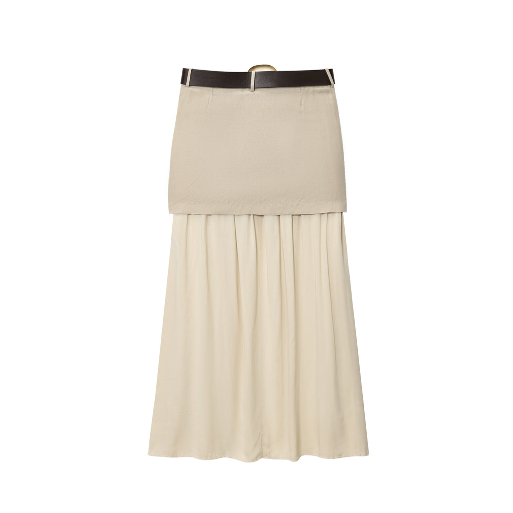 Summer Belt Stitching Midi Skirt