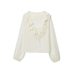 Women's Ruffle Tie-Neck V-Neck Blouse
