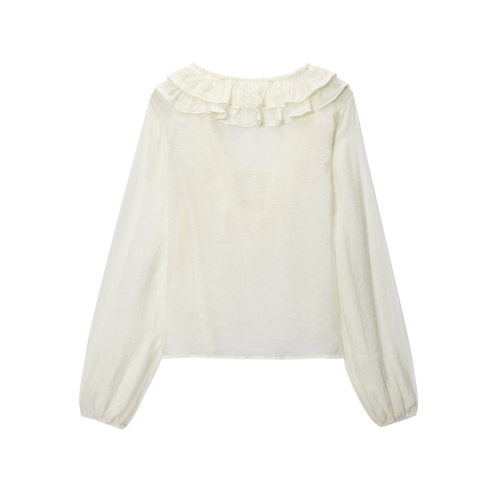 Women's Ruffle Tie-Neck V-Neck Blouse