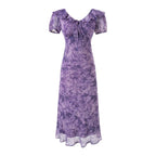 Women's Ruffle Collar Puff Sleeve Short Sleeve Neckline Lace Up Purple Dress Summer Waist Slimming Maxi Dress Women